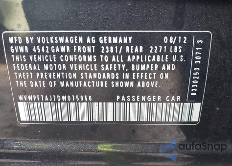 2013 Volkswagen Golf R 4-Door из США, поврежденный, VIN WVWPF7AJ7DW075956